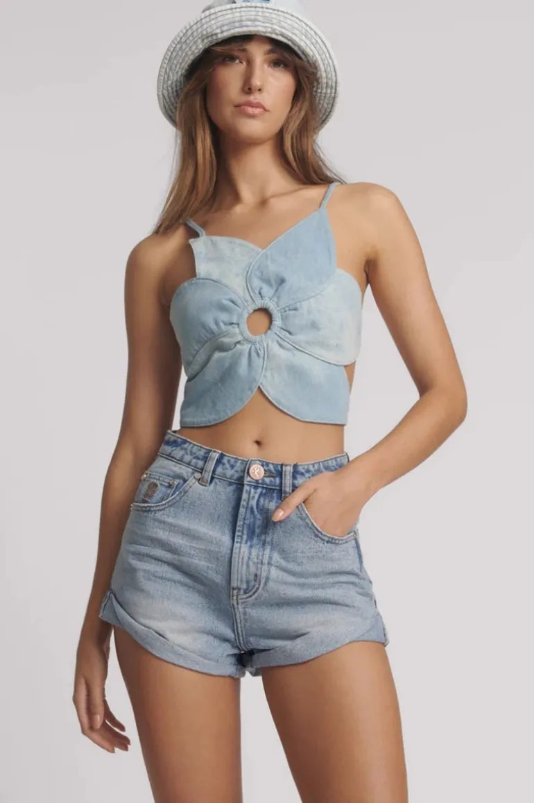 Bandits High Waist Denim Shorts - Hendrixe Blue