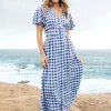 Blue Gingham Maxi Dress