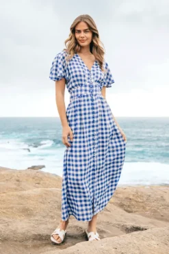 Blue Gingham Maxi Dress