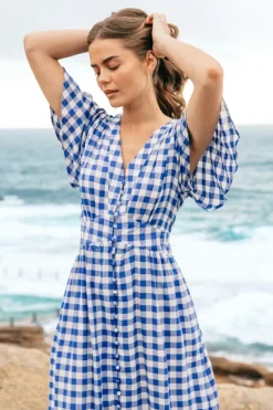 Blue Gingham Maxi Dress