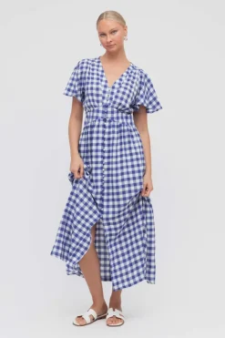 Blue Gingham Maxi Dress