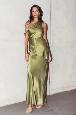 Carrie Silky Maxi Skirt Olive