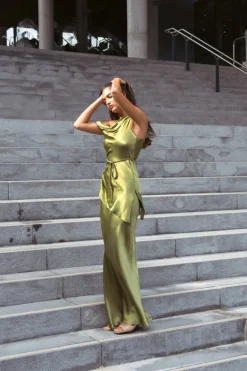 Carrie Silky Maxi Skirt Olive