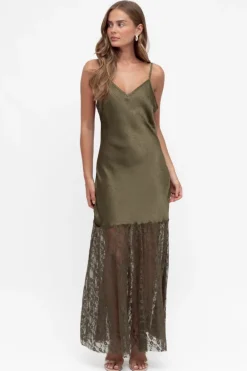 Fade To Lace Khaki Maxi Dress