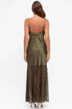 Fade To Lace Khaki Maxi Dress