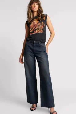 FOX BLACK JACKSONS MID WAIST WIDE LEG DENIM JEANS