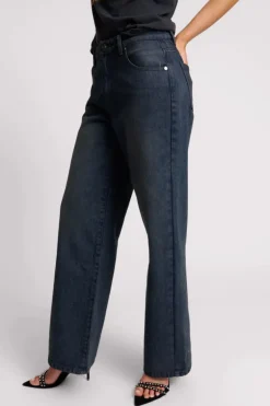 FOX BLACK JACKSONS MID WAIST WIDE LEG DENIM JEANS