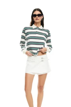 Leisure Long Sleeve Polo - Ivory/Moss