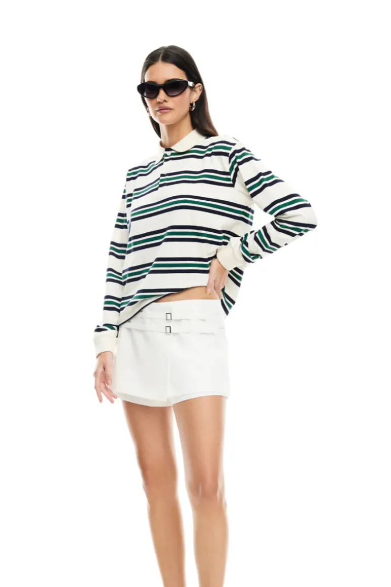 Leisure Long Sleeve Polo - Ivory/Moss