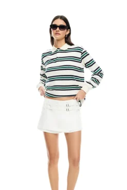 Leisure Long Sleeve Polo - Ivory/Moss
