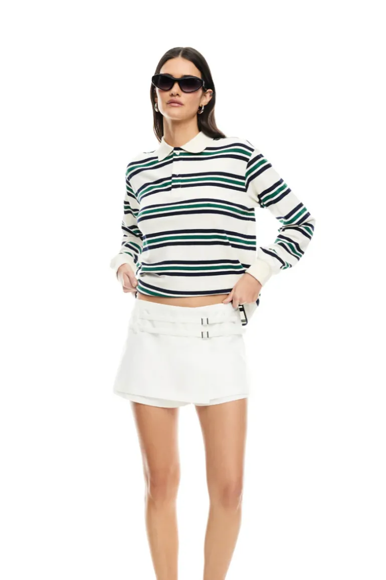 Leisure Long Sleeve Polo - Ivory/Moss
