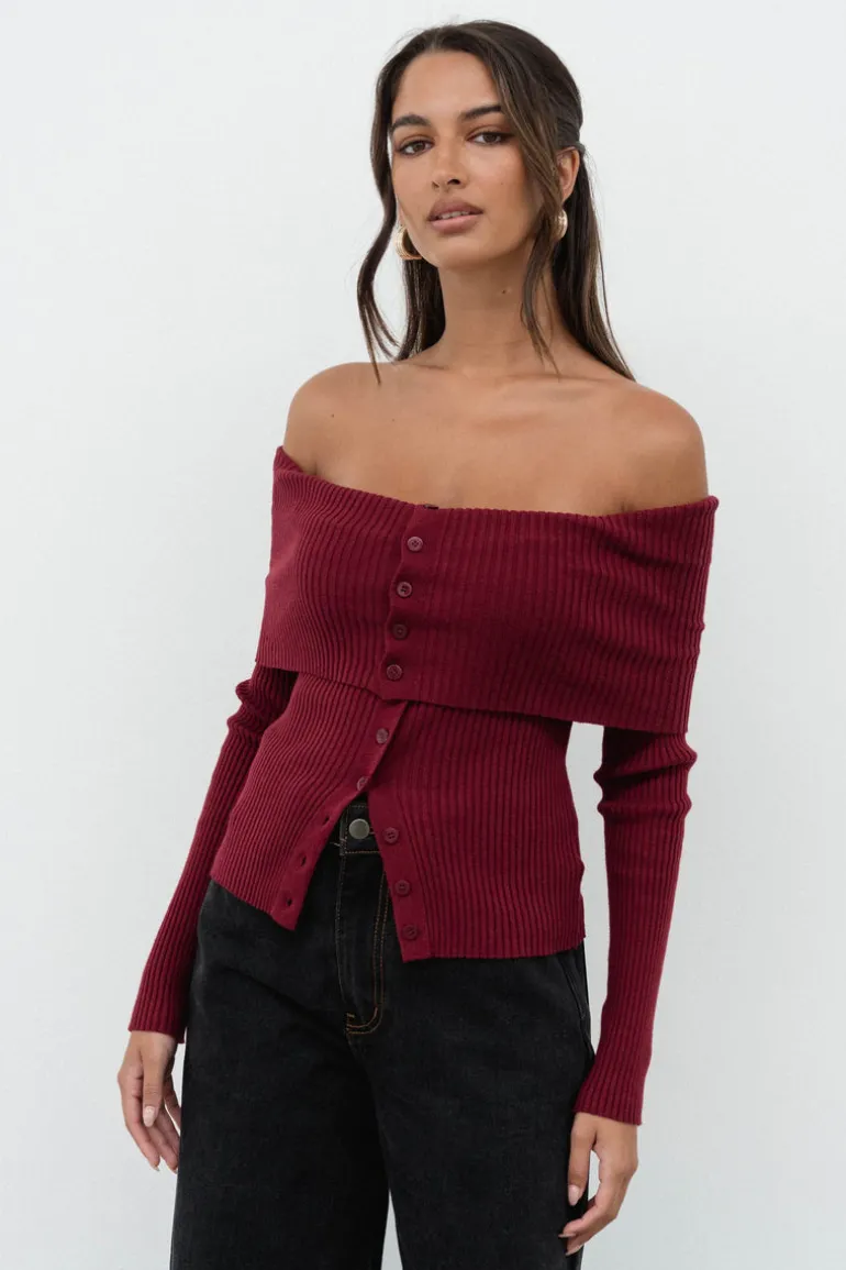 Lumina Fine Knit Top Wine