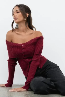 Lumina Fine Knit Top Wine