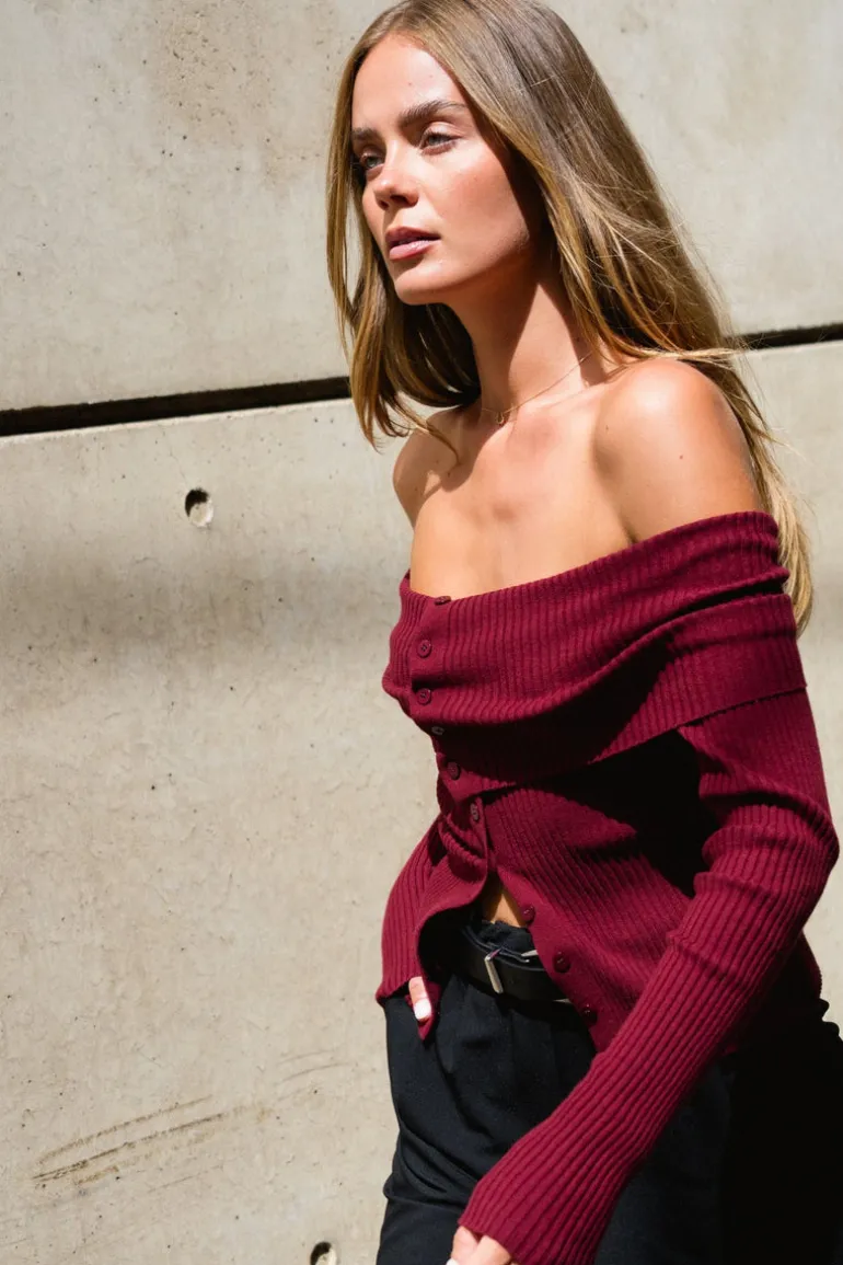 Lumina Fine Knit Top Wine