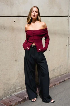 Lumina Fine Knit Top Wine