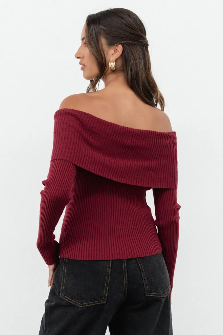 Lumina Fine Knit Top Wine