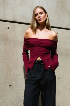 Lumina Fine Knit Top Wine