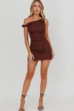 MIA - One Shoulder Mini Dress Brown