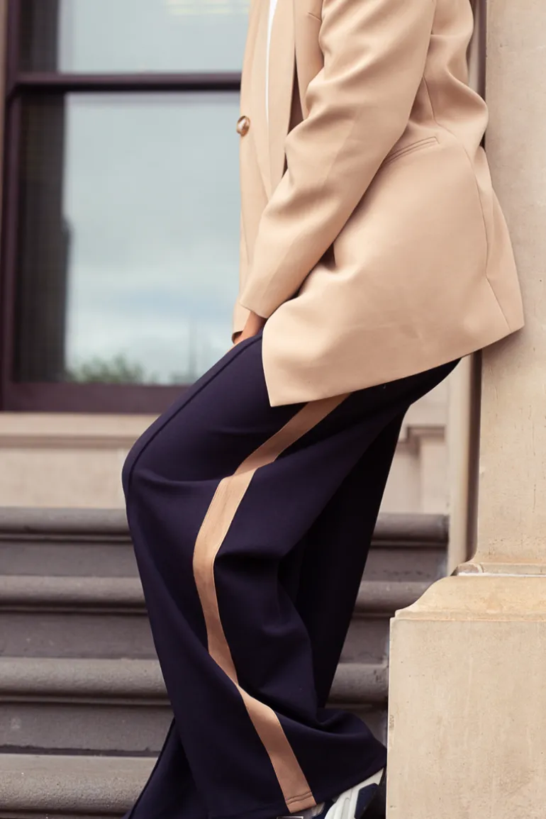 Noah Wide Pant- Navy Camel Stripe