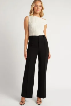 Stretch Fabric Front Seam Detail Pant BLACK