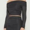 Textured Mesh Off Shoulder TOP CHARCOAL