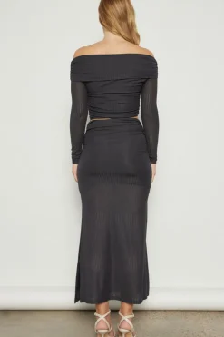 Textured Mesh Skirt CHARCOAL