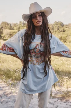 THE VERY OVERSIZED FLAMING COWBOY TEE - SKY