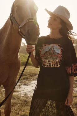 THE VERY OVERSIZED FLAMING COWBOY TEE - BLACK