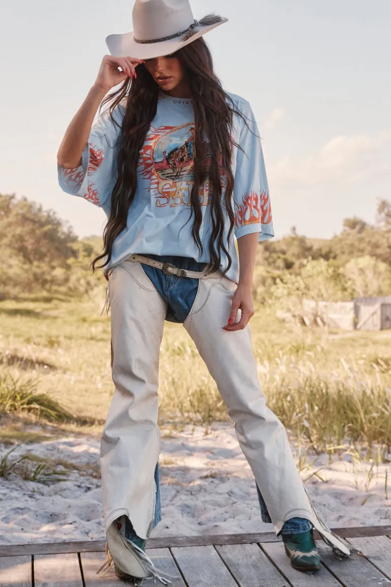 THE VERY OVERSIZED FLAMING COWBOY TEE - SKY