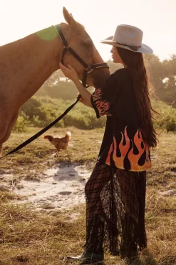 THE VERY OVERSIZED FLAMING COWBOY TEE - BLACK