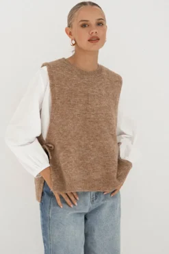 Tied Down Knit Vest Latte