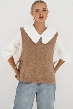 Tied Down Knit Vest Latte