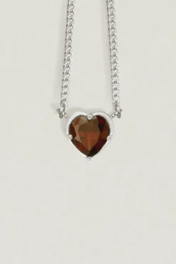 Venus Solitaire Necklace Garnet Silver