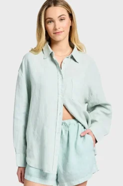 Womens Hampton Linen L/S Shirt Aquamarine