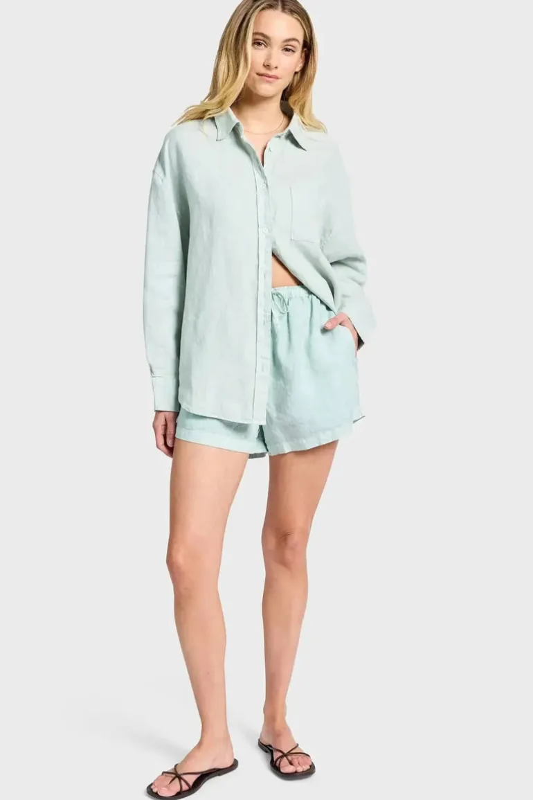 Womens Hampton Linen L/S Shirt Aquamarine