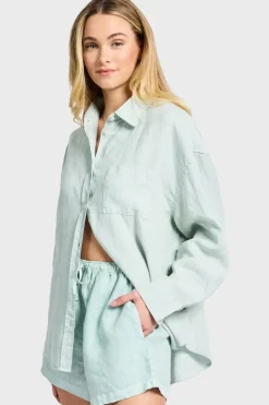 Womens Hampton Linen L/S Shirt Aquamarine