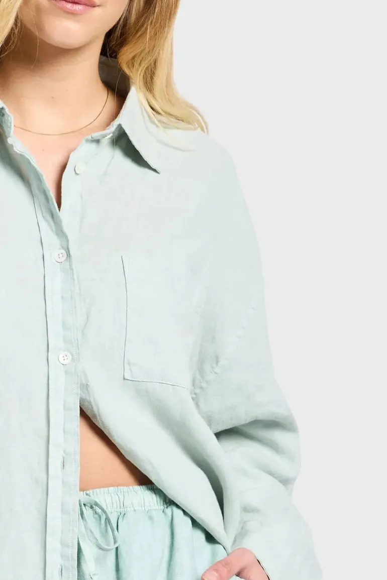 Womens Hampton Linen L/S Shirt Aquamarine