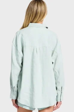 Womens Hampton Linen L/S Shirt Aquamarine