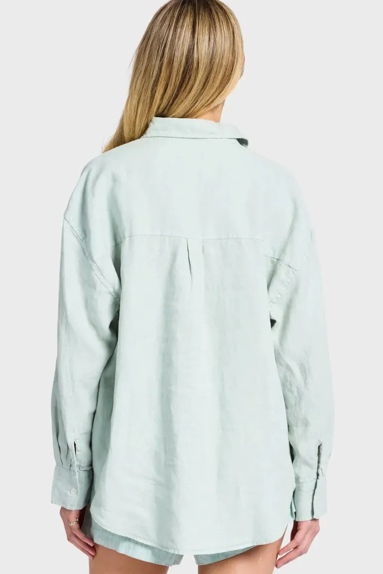 Womens Hampton Linen L/S Shirt Aquamarine